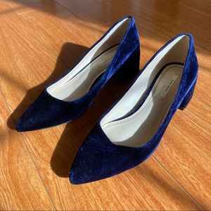 Zara Velvet Blue Block Heel Shoes